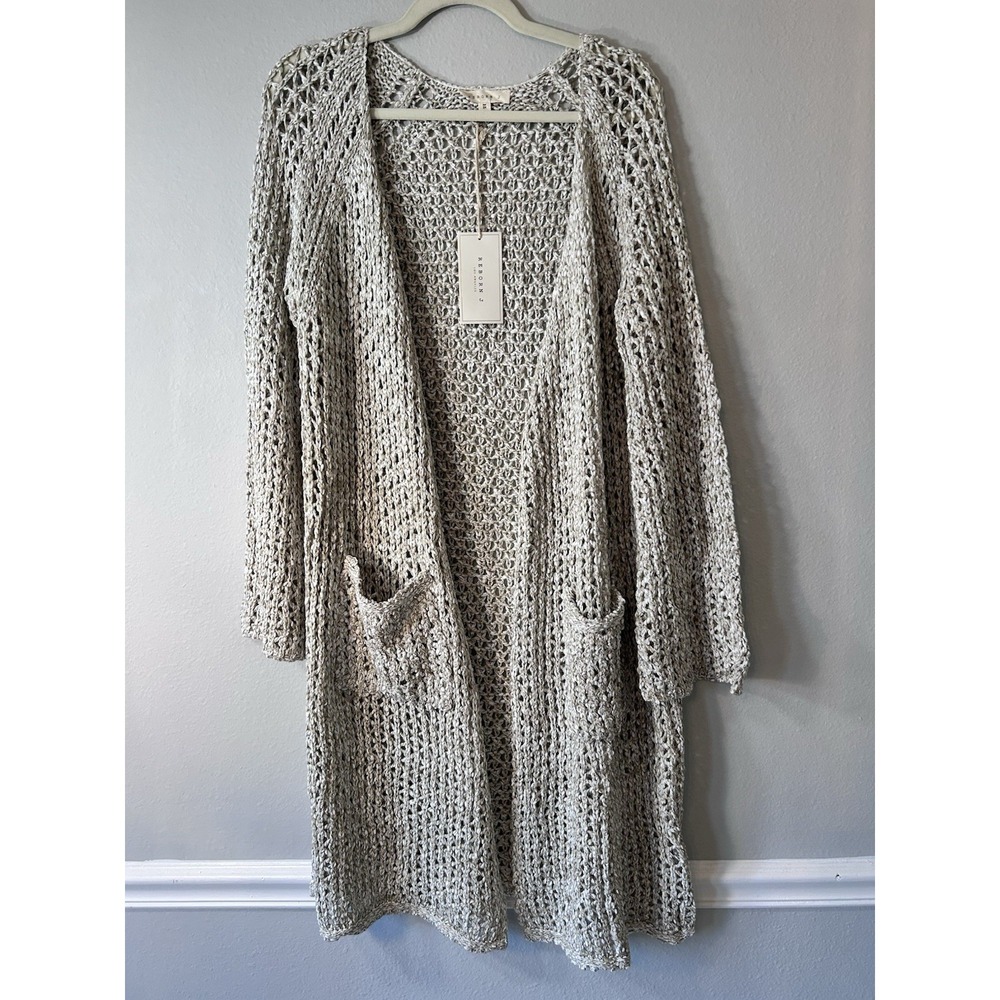 Reborn J Women's Crochet Knit Cardigan Size 3XL Cafe NWT